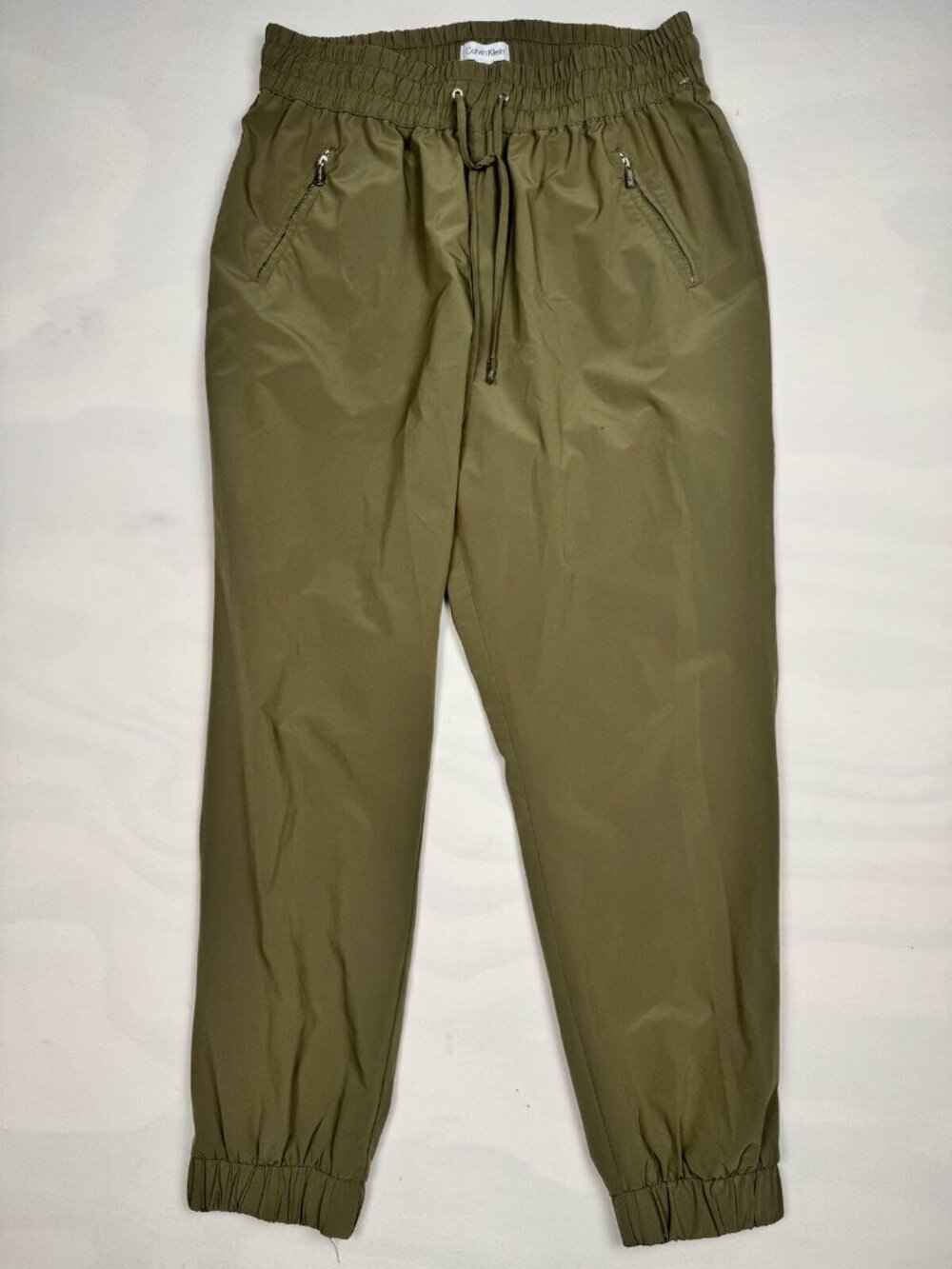 Calvin Klein Woven Pull-On Jogger Pants Olive Zip Pockets Size L